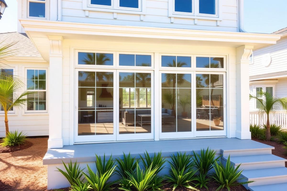 Newly installed windows and sliding doors on a Charleston home